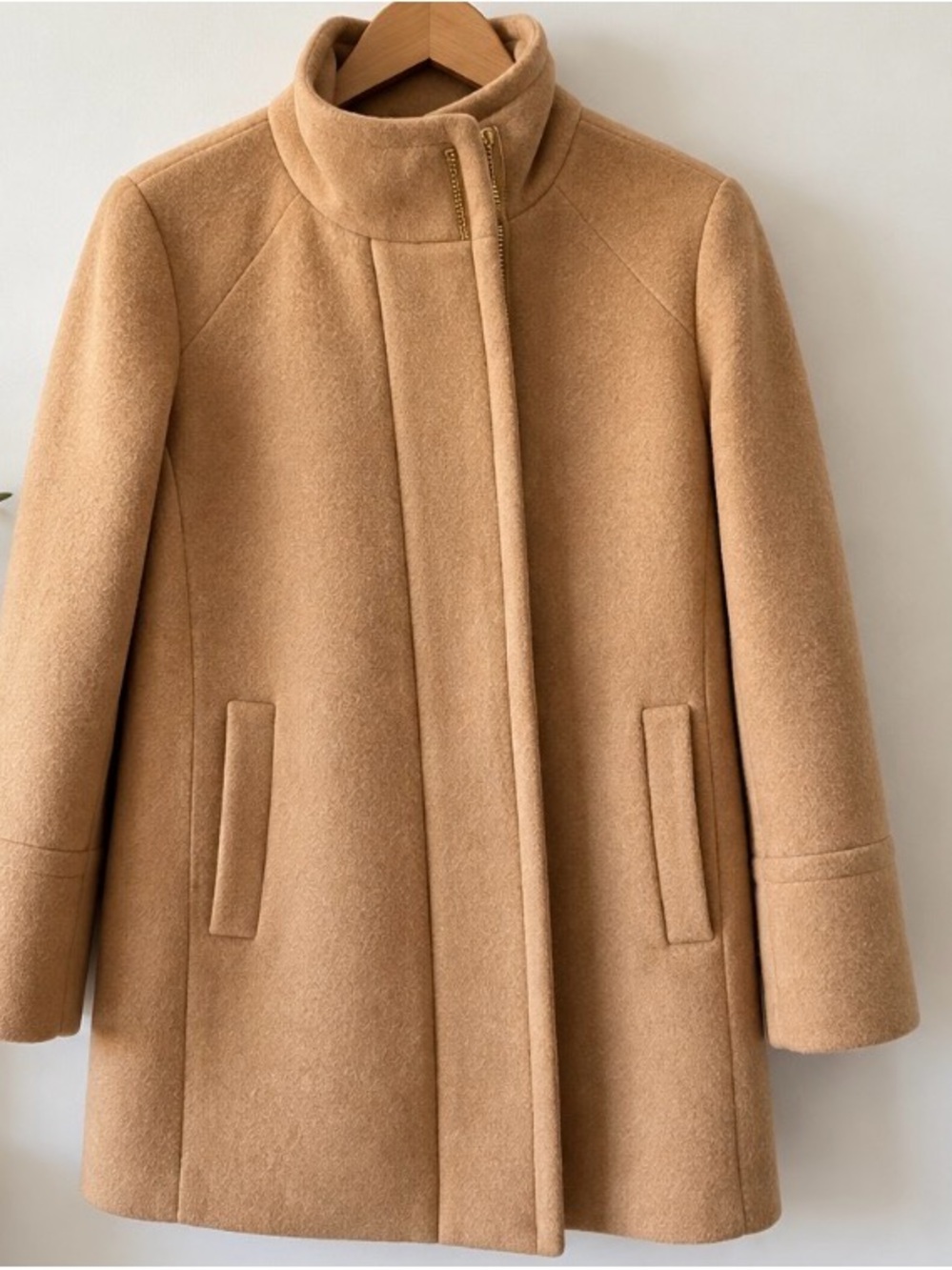 J. Crew Camel Wool-Blend Stand Collar Pea Coat